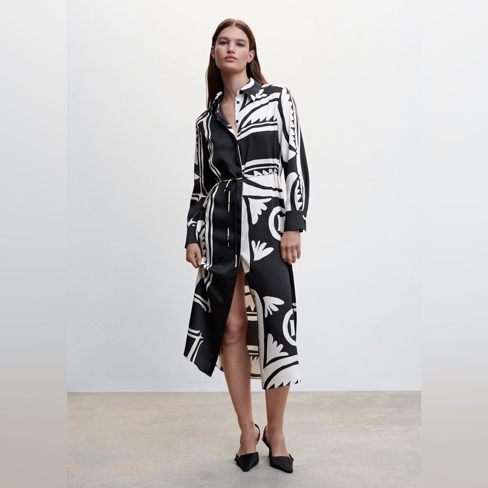 Mango Black and White Graphic Long Sleeve Dress - Picture 6 of 8